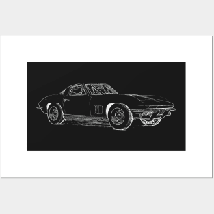 Corvette Stingray Wireframe White Posters and Art